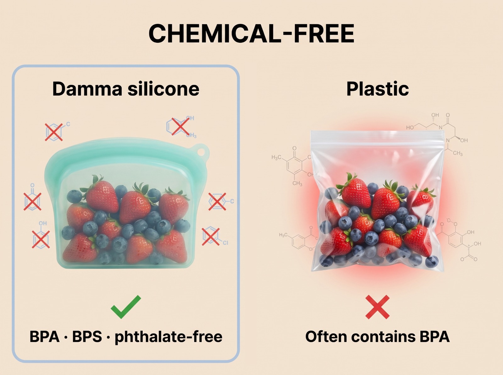 Damma silicone is BPA/BPS/phthalate-free while plastic often contains BPA.